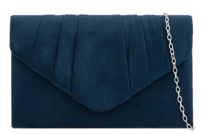 Pleated Plain Suede Velvet Leather Envelope Smart Clutch Bag For Women