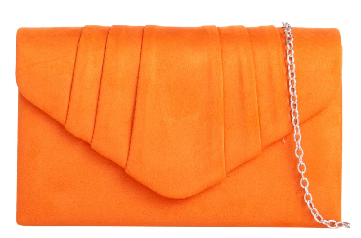 Pleated Plain Suede Velvet Leather Envelope Smart Clutch Bag For Women