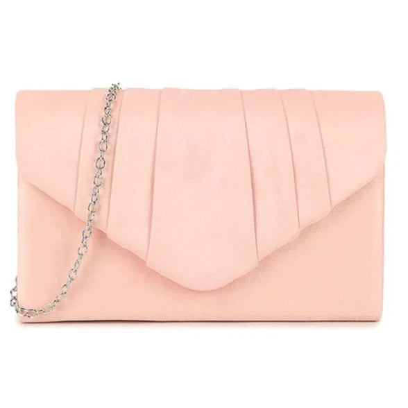 Pleated Plain Suede Velvet Leather Envelope Smart Clutch Bag For Women