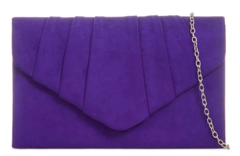 Pleated Plain Suede Velvet Leather Envelope Smart Clutch Bag For Women