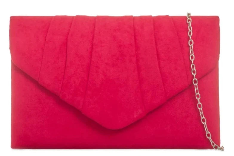 Pleated Plain Suede Velvet Leather Envelope Smart Clutch Bag For Women