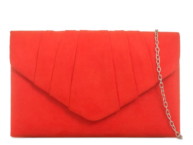 Pleated Plain Suede Velvet Leather Envelope Smart Clutch Bag For Women