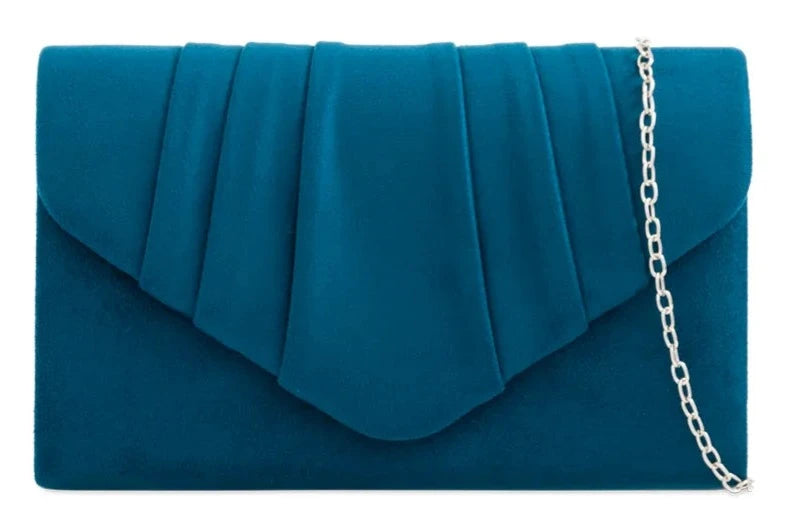 Pleated Plain Suede Velvet Leather Envelope Smart Clutch Bag For Women