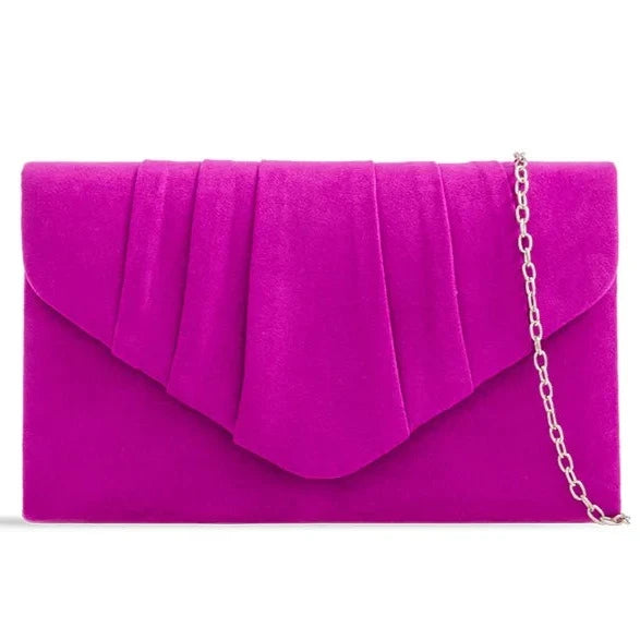 Pleated Plain Suede Velvet Leather Envelope Smart Clutch Bag For Women