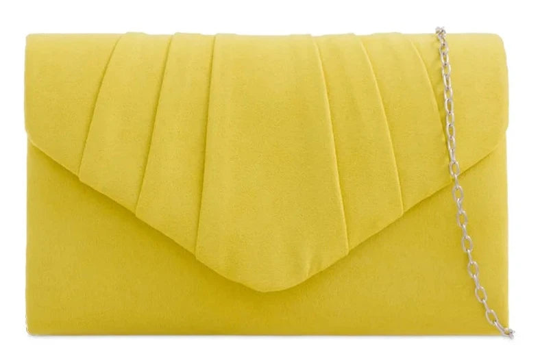 Pleated Plain Suede Velvet Leather Envelope Smart Clutch Bag For Women