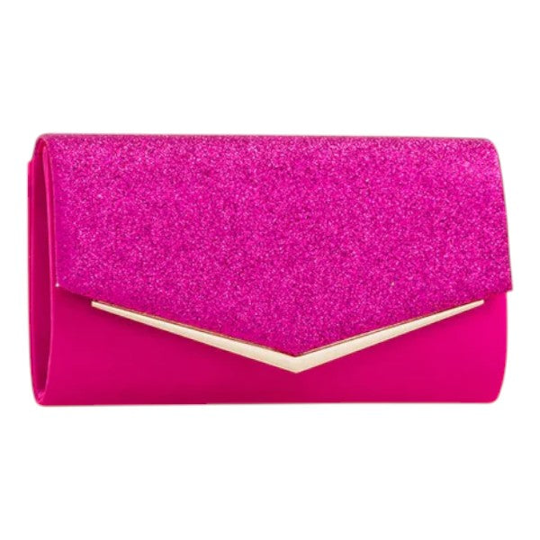 Women Glittery Shiny V Shape Envelope Clutch Handbag Wedding Prom Evening Bag