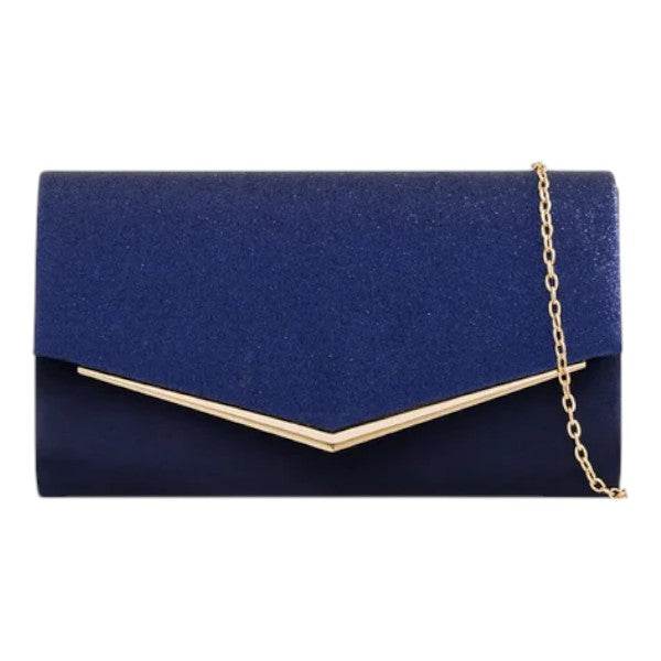 Women Glittery Shiny V Shape Envelope Clutch Handbag Wedding Prom Evening Bag