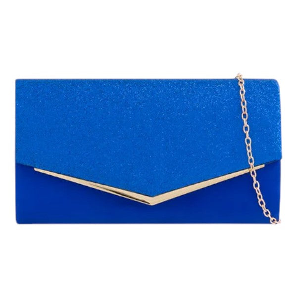 Women Glittery Shiny V Shape Envelope Clutch Handbag Wedding Prom Evening Bag