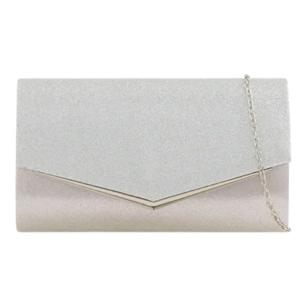 Women Glittery Shiny V Shape Envelope Clutch Handbag Wedding Prom Evening Bag