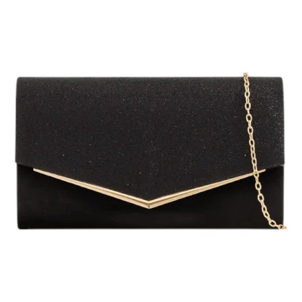 Women Glittery Shiny V Shape Envelope Clutch Handbag Wedding Prom Evening Bag