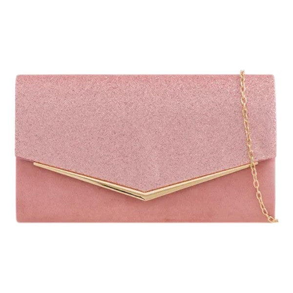 Women Glittery Shiny V Shape Envelope Clutch Handbag Wedding Prom Evening Bag