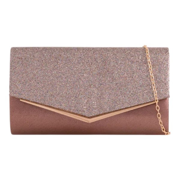 Women Glittery Shiny V Shape Envelope Clutch Handbag Wedding Prom Evening Bag