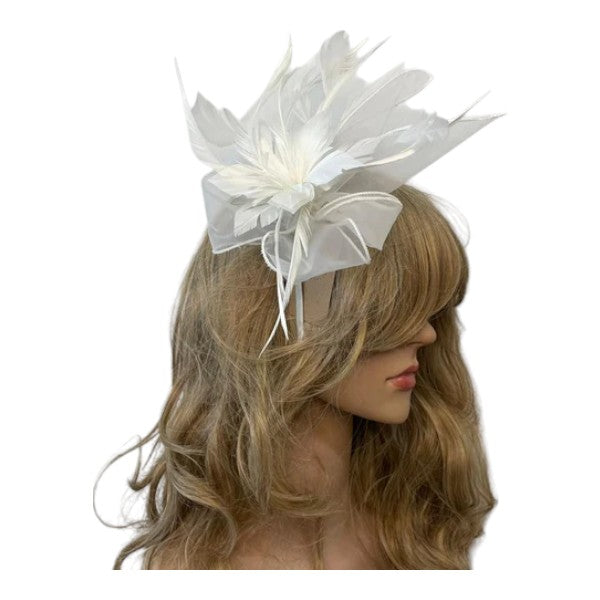 Flower Feather Fascinator Headband & Hair Clip Wedding Party Ladies Day Races Royal Ascot