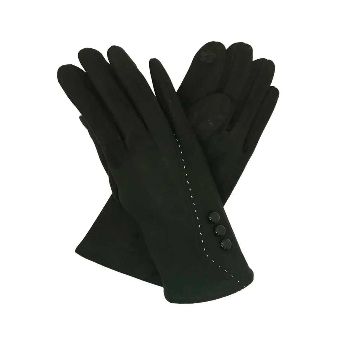 Women's Winter Warm Soft Cosy Velvet Gloves Faux Lined Fleece Buttons Pattern Touch Screen Gloves
