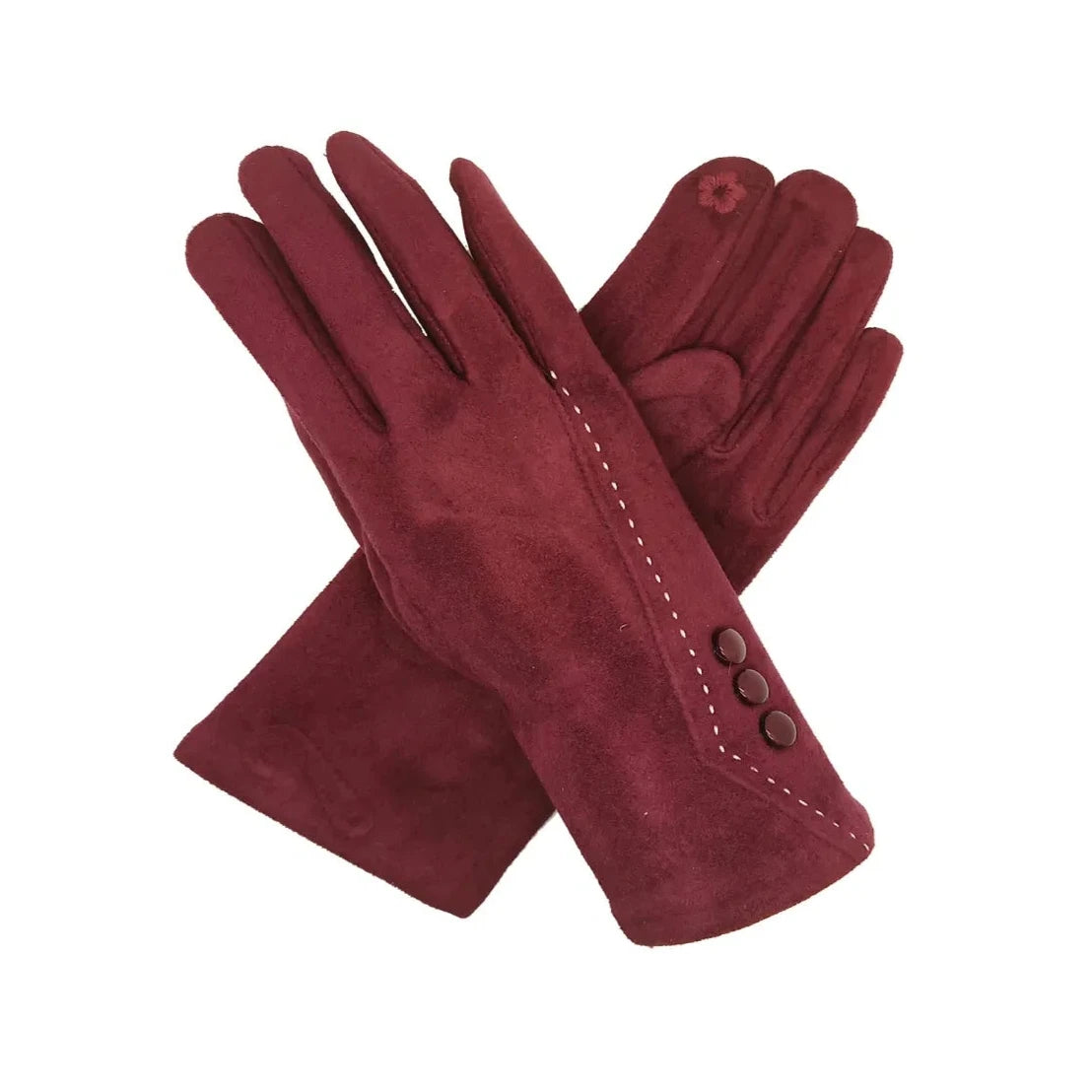 Women's Winter Warm Soft Cosy Velvet Gloves Faux Lined Fleece Buttons Pattern Touch Screen Gloves