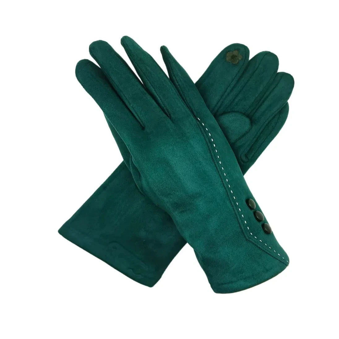 Women's Winter Warm Soft Cosy Velvet Gloves Faux Lined Fleece Buttons Pattern Touch Screen Gloves