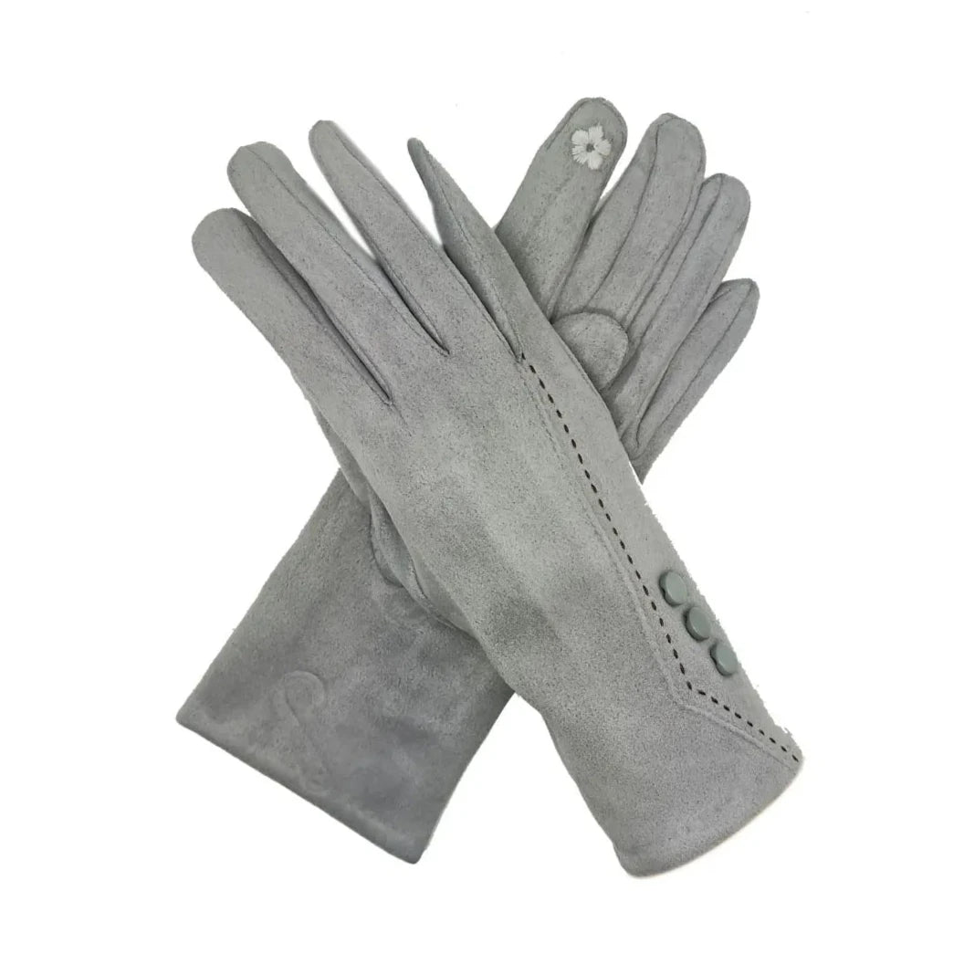 Women's Winter Warm Soft Cosy Velvet Gloves Faux Lined Fleece Buttons Pattern Touch Screen Gloves