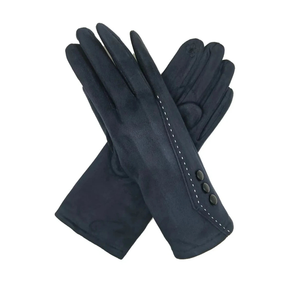 Women's Winter Warm Soft Cosy Velvet Gloves Faux Lined Fleece Buttons Pattern Touch Screen Gloves