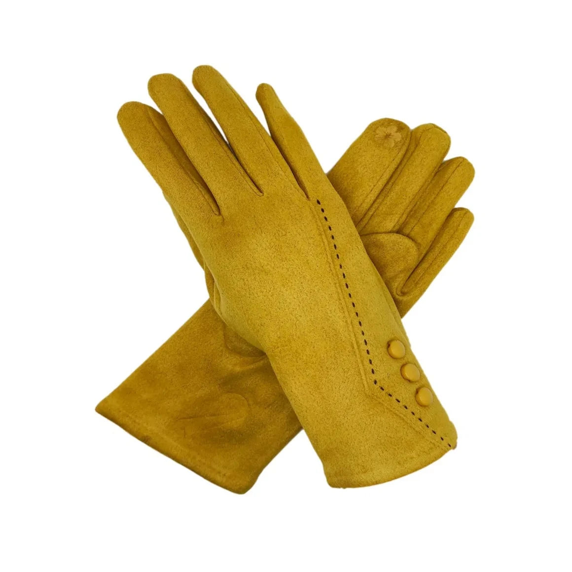 Women's Winter Warm Soft Cosy Velvet Gloves Faux Lined Fleece Buttons Pattern Touch Screen Gloves