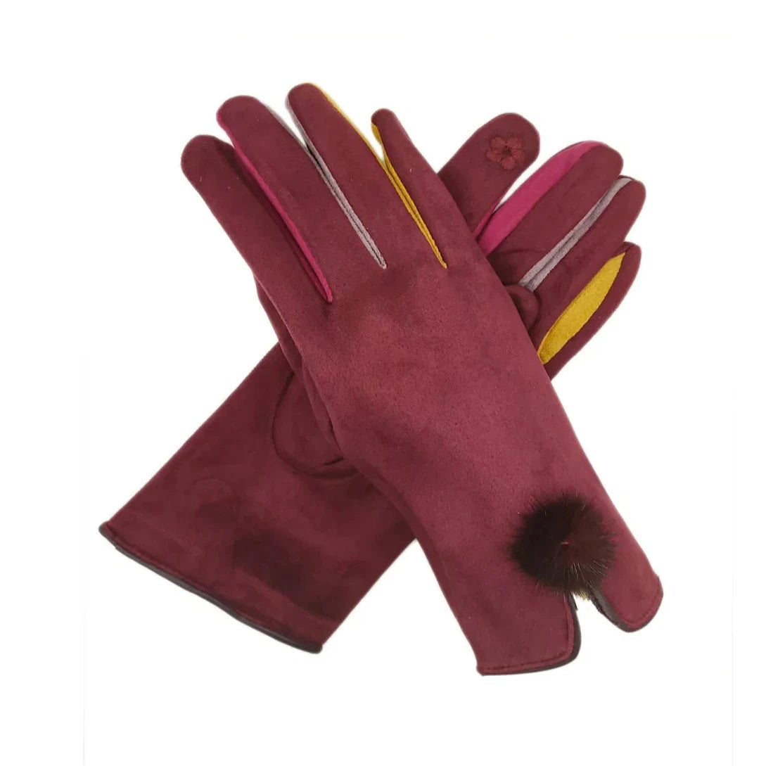 Women Pom Pom Gloves Ladies Multi Colours Touch Screen Gloves Winter Warm Soft Fleece Lined Luxury Thermal Finger Gloves