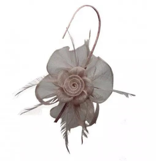 Women Sinamay Rose Flower Fascinator Headband & Clip with Loops and Spiky Feathers Wedding Day Prom Royal Ascot Races
