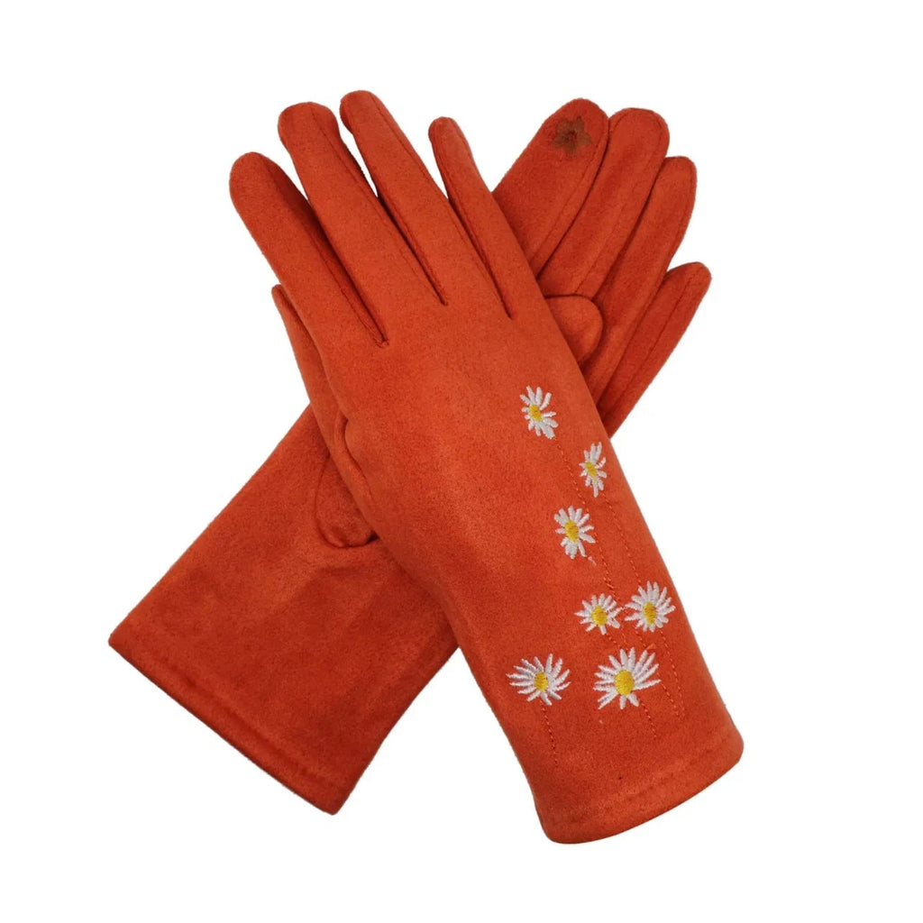 Women Winter Gloves Warm Soft Cosy Thermal Thick Fleece Flower Print Touchscreen Gloves