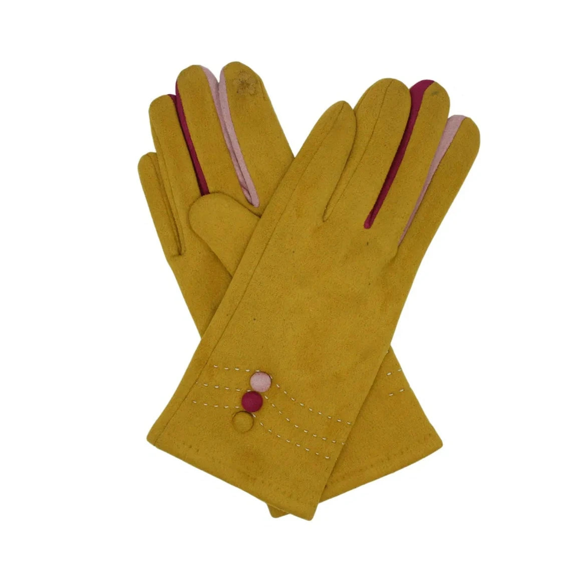 Women's Faux Suede Gloves Cosy Ladies Buttons Pattern Touch Screen Winter Warm Fleece Lind Thermal Gloves
