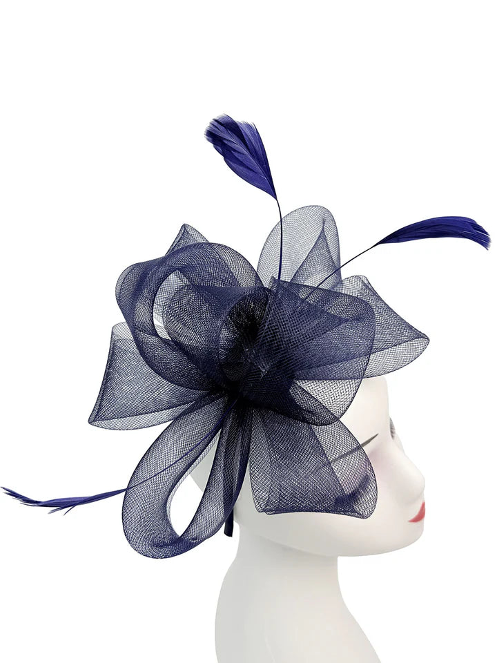 Women's Feather Looped Mesh Net Fascinator Headband Clip Alice Band Ladies Day Wedding Hat Royal Ascot