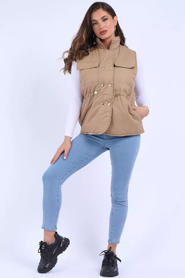 Women's Padded Puffer Quilted 6 Buttons Gilet Jacket Body Warmer Waistcoat Top