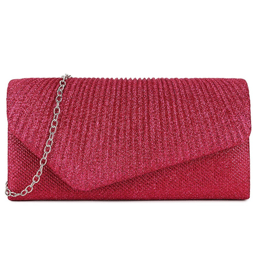 Glitter Pleated Envelope Evening Clutch Bag