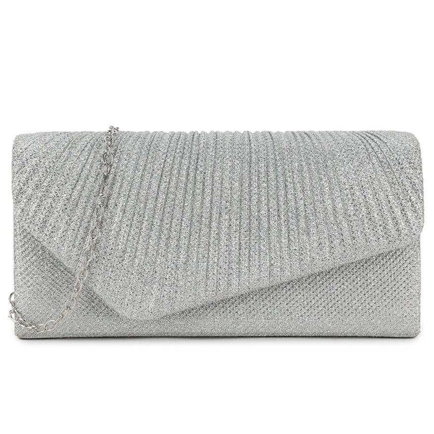Glitter Pleated Envelope Evening Clutch Bag