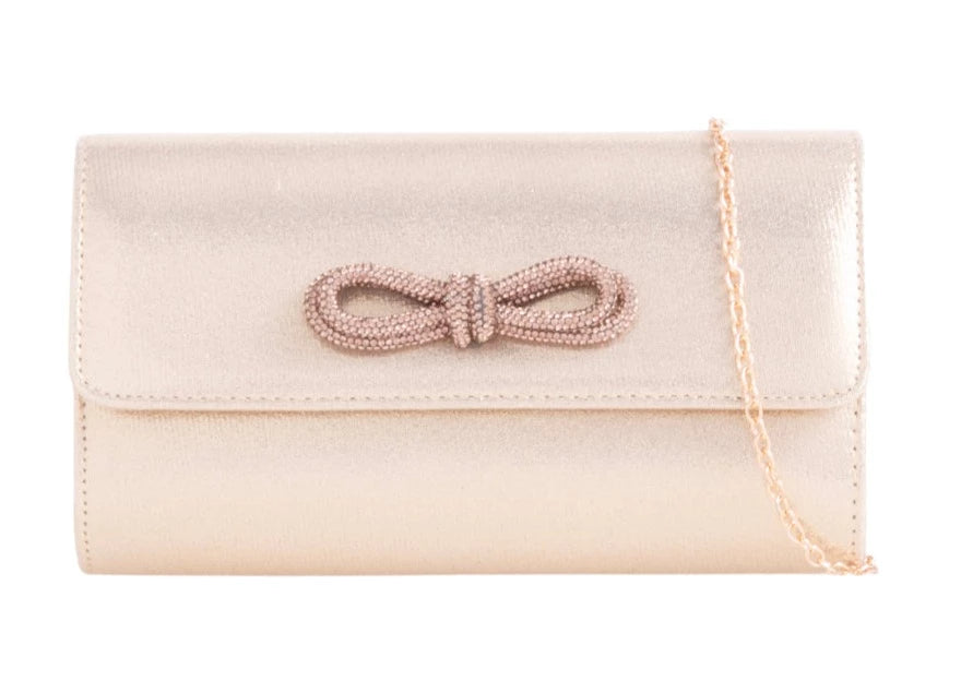 Women's Satin Clutch Bag Diamante Bow Purse Party Wedding Evening Shoulder Handbag
