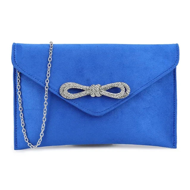 Suede Diamante Bow Clutch Bag Wedding Party Prom Evening Handbag For Women