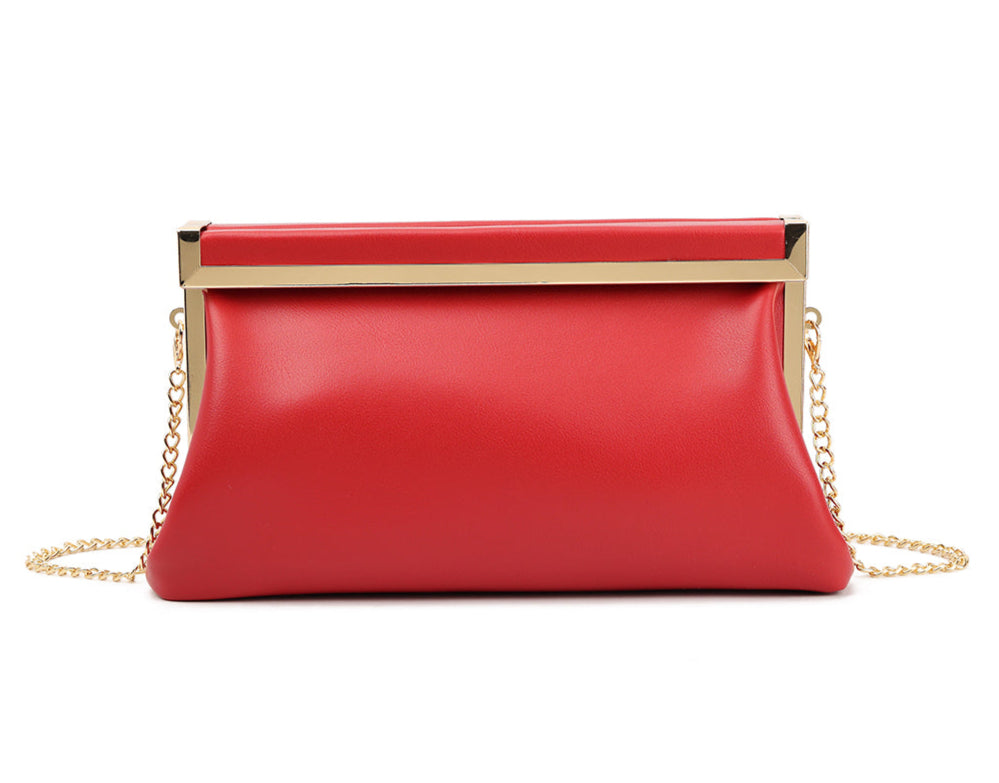 Womens Plain Metal Trim Glitter Clutch Bag Handbag Wedding Prom Evening Party UK