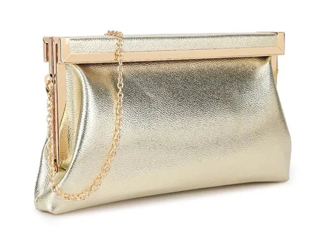 Women's Retro Style Metal Trim Faux Leather Clutch Bag Wedding Prom Evening Party Handbag