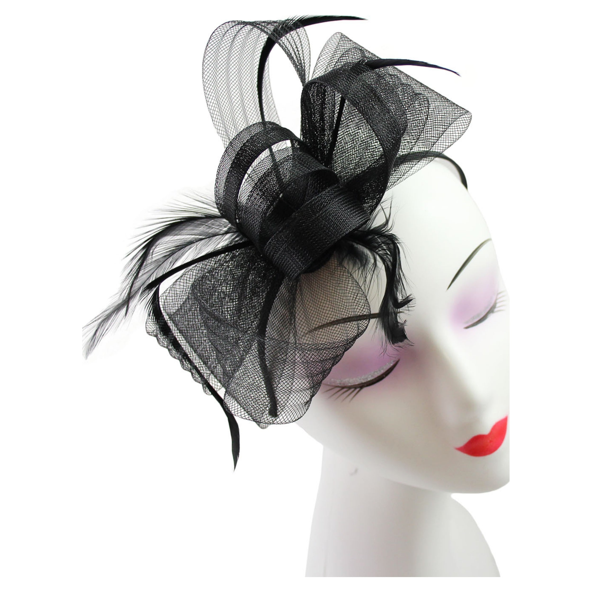 Looped Feathers Mesh Bow Fascinator Headband & Clip for Weddings Royal Ascot Races