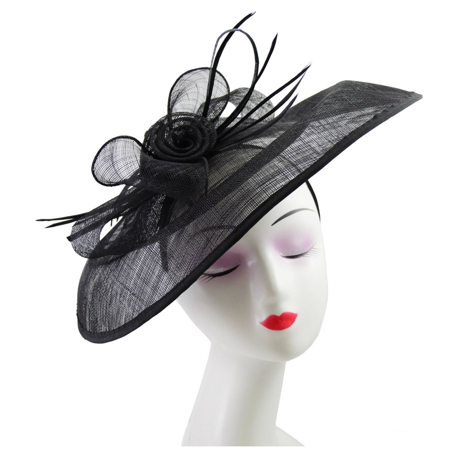 Large Sinamay Hatinator with Flowers & Popping Feather Headband Clip Wedding Royal Ascot Race