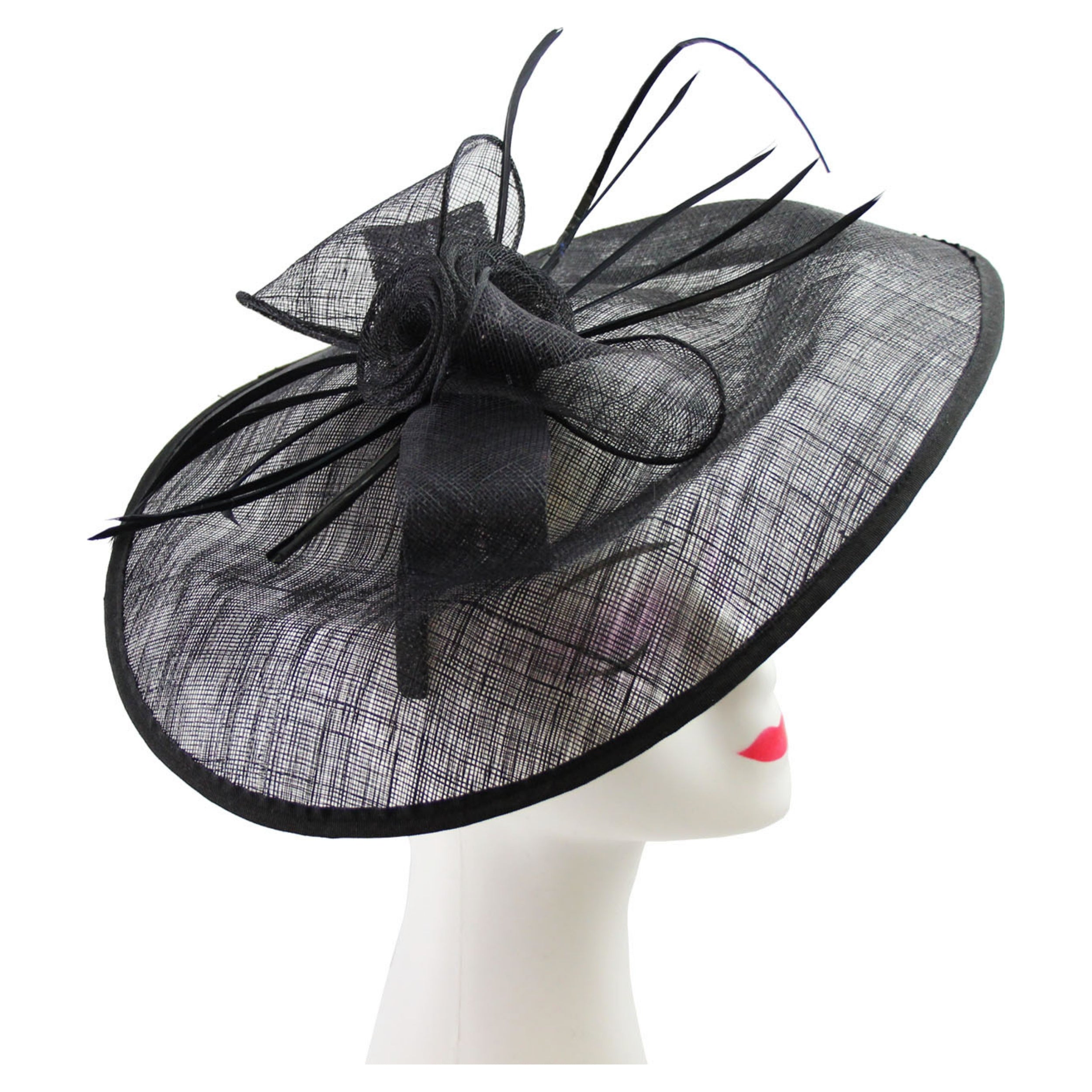 Large Sinamay Hatinator with Flowers & Popping Feather Headband Clip Wedding Royal Ascot Race