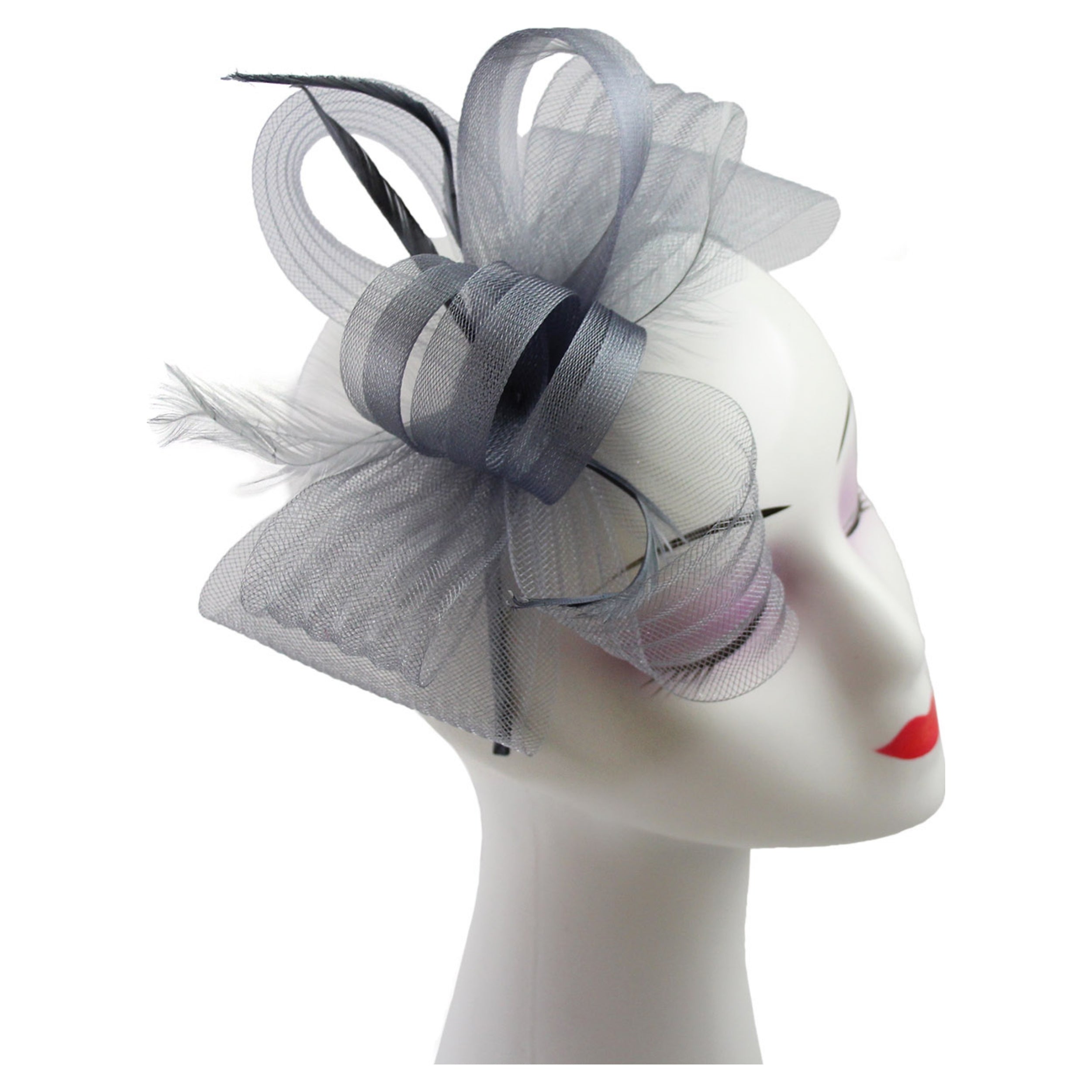 Looped Feathers Mesh Bow Fascinator Headband & Clip for Weddings Royal Ascot Races