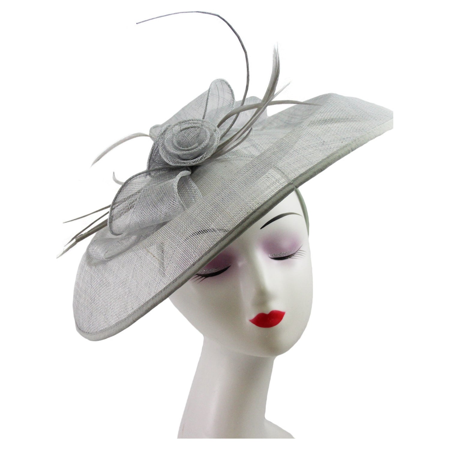 Large Sinamay Hatinator with Flowers & Popping Feather Headband Clip Wedding Royal Ascot Race