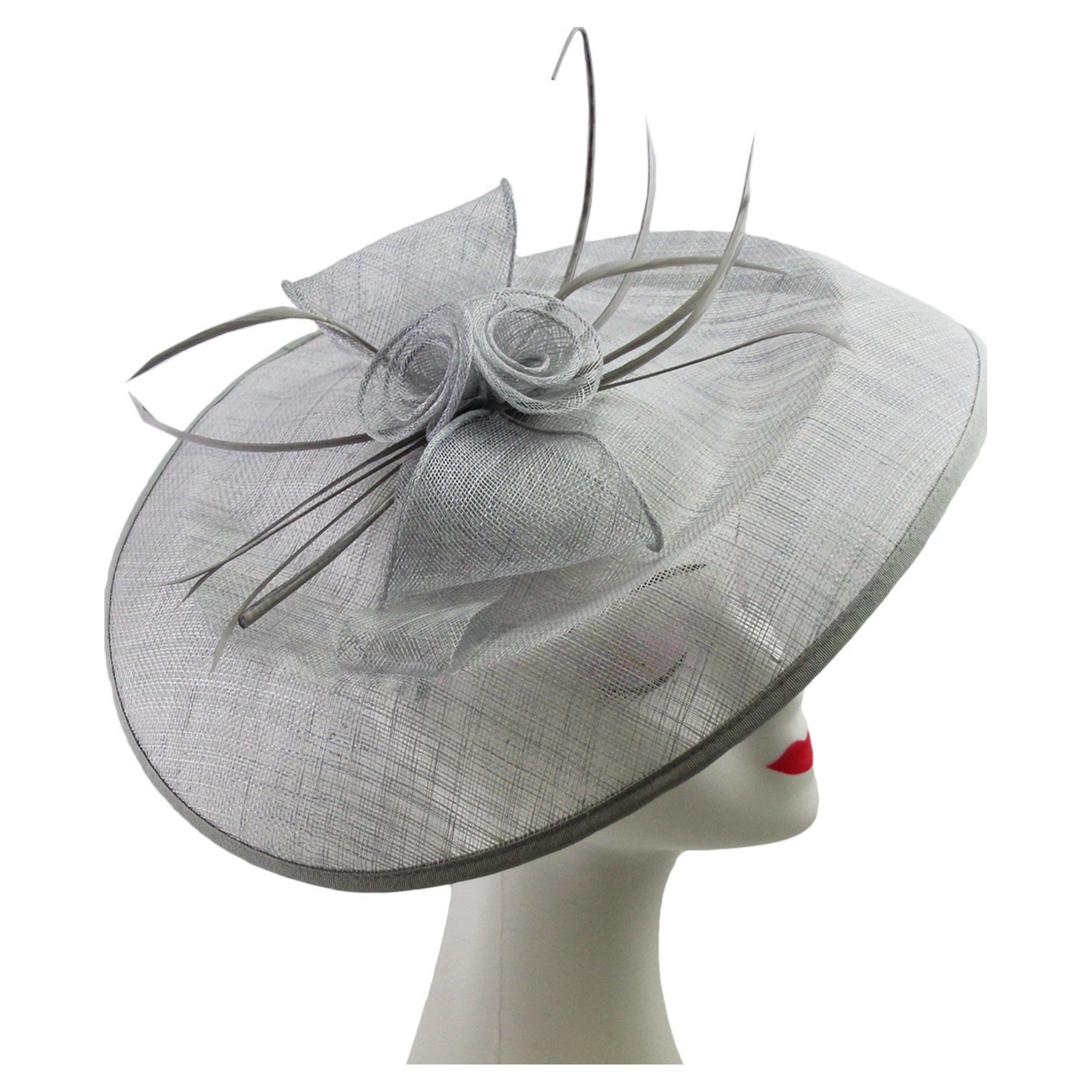 Large Sinamay Hatinator with Flowers & Popping Feather Headband Clip Wedding Royal Ascot Race
