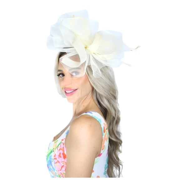 Large Wedding Fascinator Headband & Hair Clip Mesh Net Hat Royal Ascot Races UK