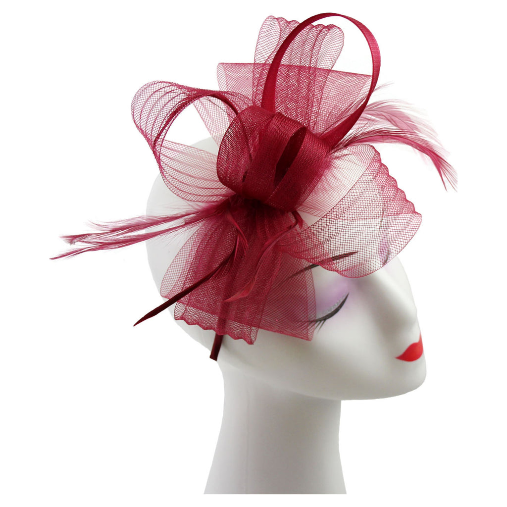 Looped Feathers Mesh Bow Fascinator Headband & Clip for Weddings Royal Ascot Races