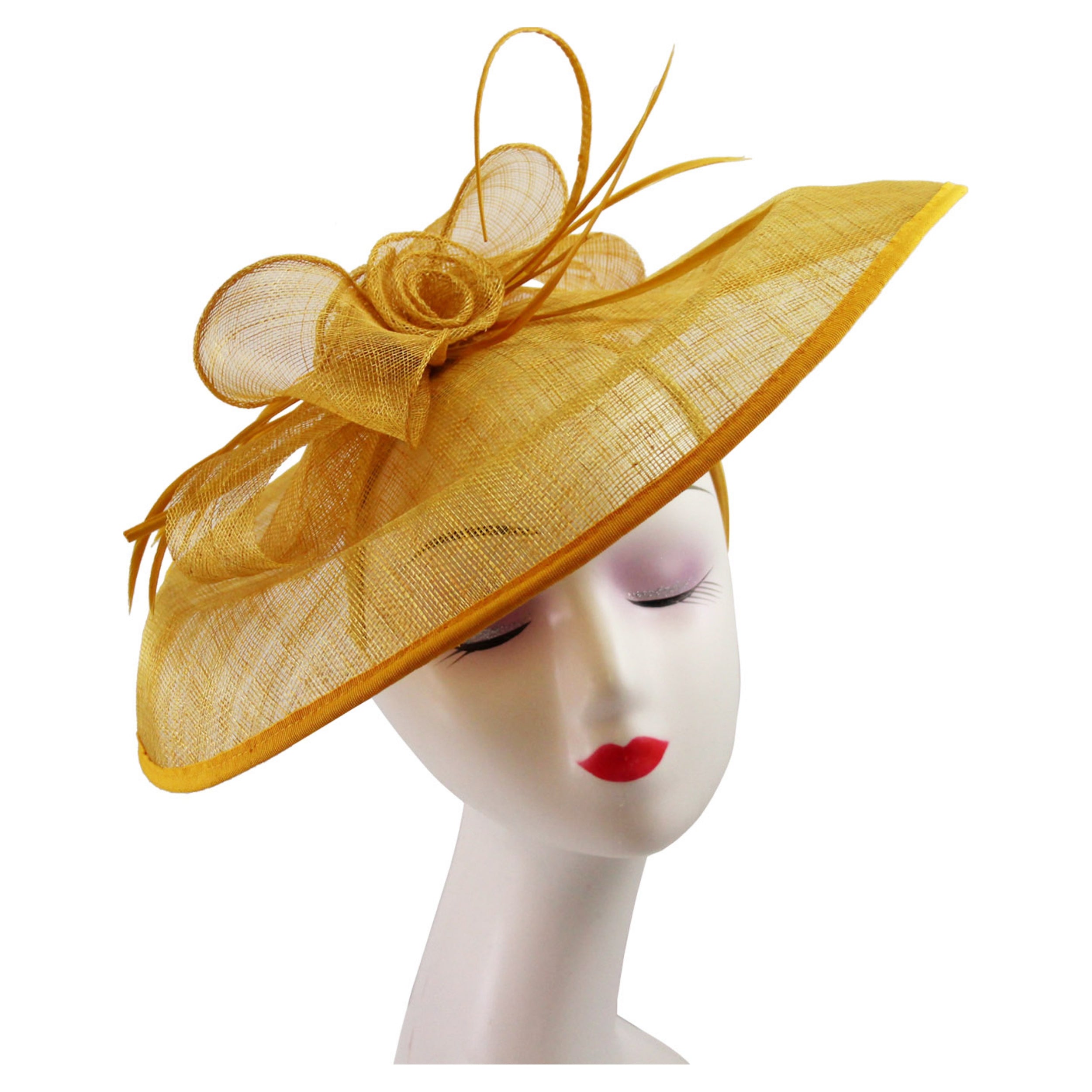 Large Sinamay Hatinator with Flowers & Popping Feather Headband Clip Wedding Royal Ascot Race