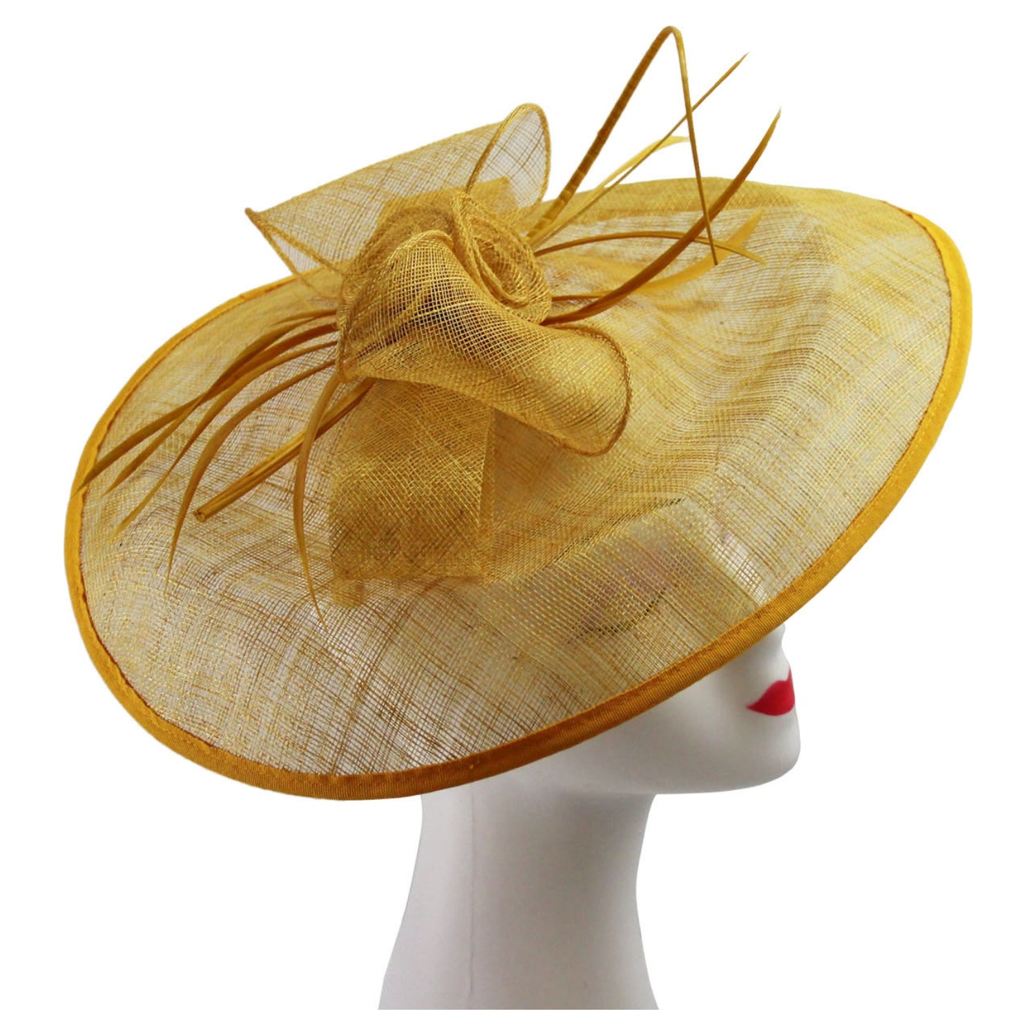 Large Sinamay Hatinator with Flowers & Popping Feather Headband Clip Wedding Royal Ascot Race