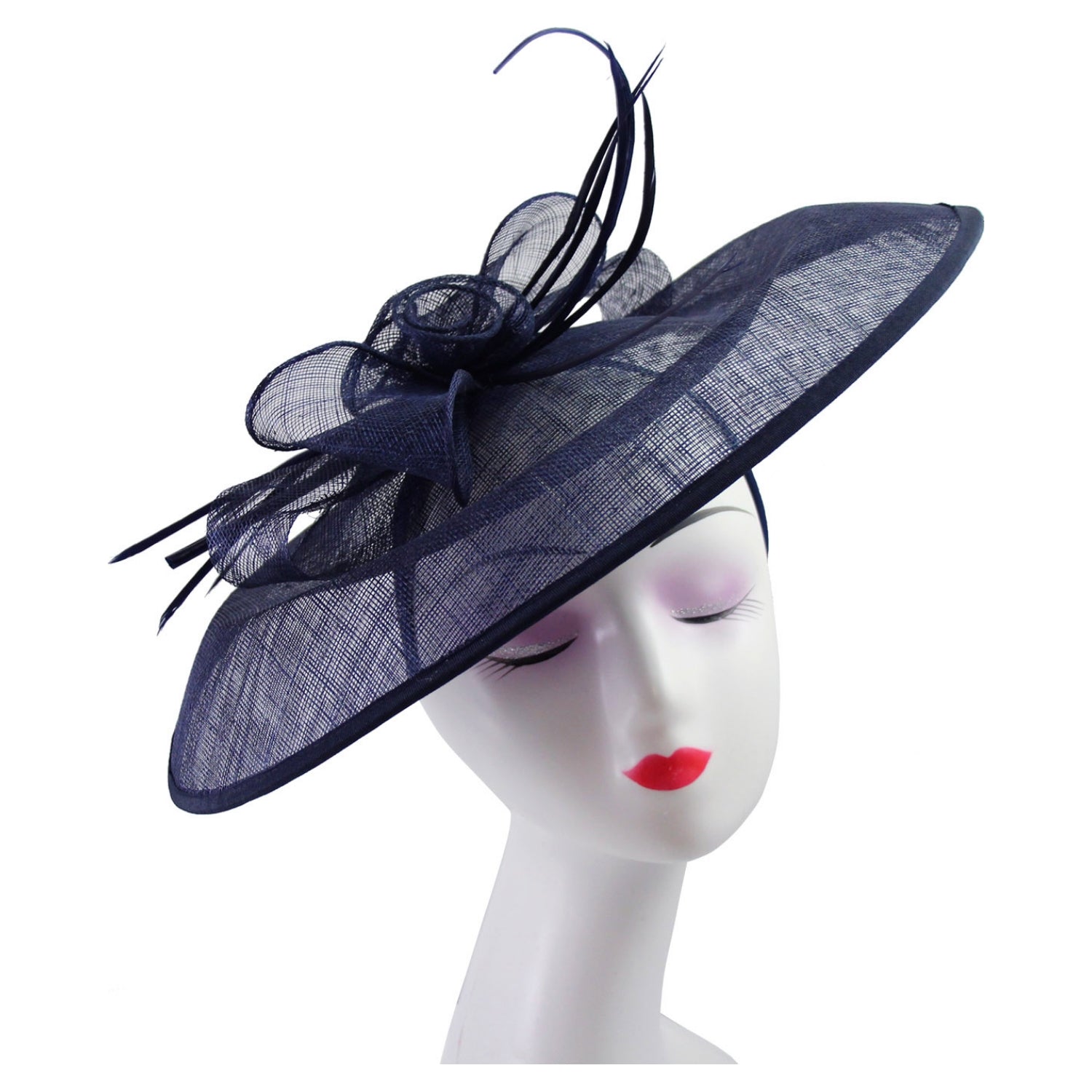 Large Sinamay Hatinator with Flowers & Popping Feather Headband Clip Wedding Royal Ascot Race