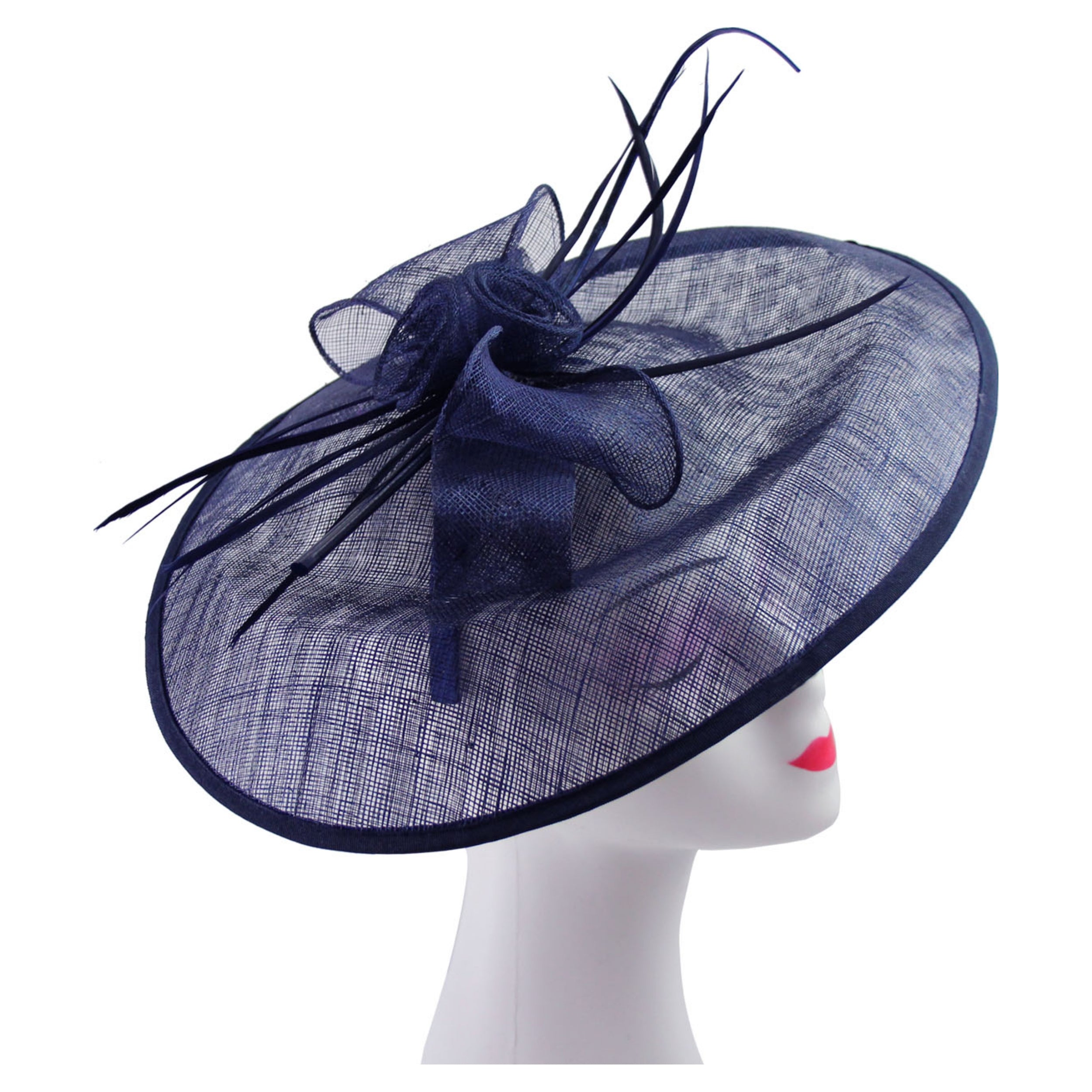 Large Sinamay Hatinator with Flowers & Popping Feather Headband Clip Wedding Royal Ascot Race