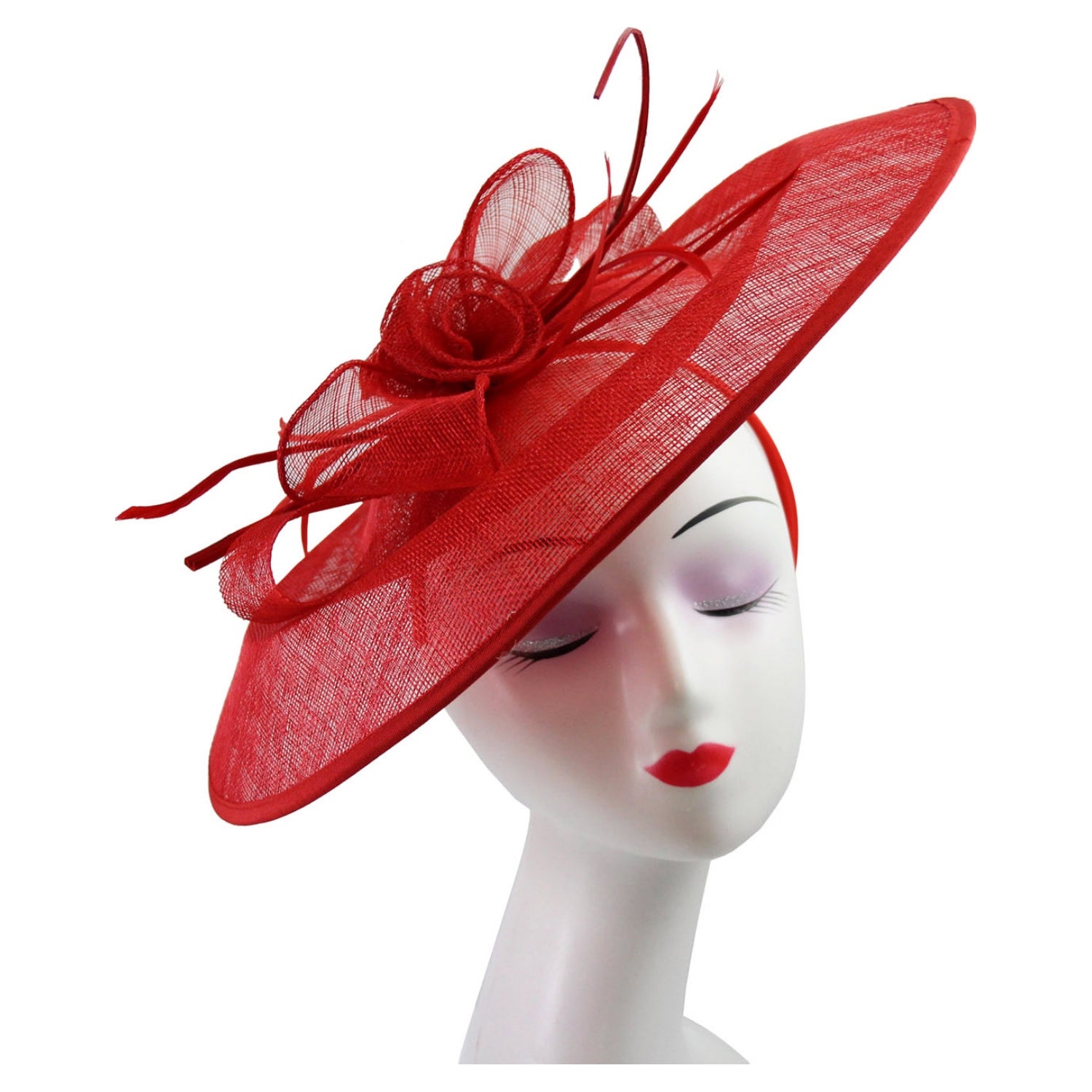 Large Sinamay Hatinator with Flowers & Popping Feather Headband Clip Wedding Royal Ascot Race