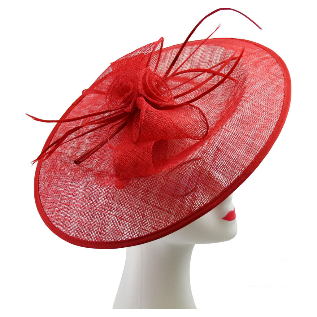 Large Sinamay Hatinator with Flowers & Popping Feather Headband Clip Wedding Royal Ascot Race