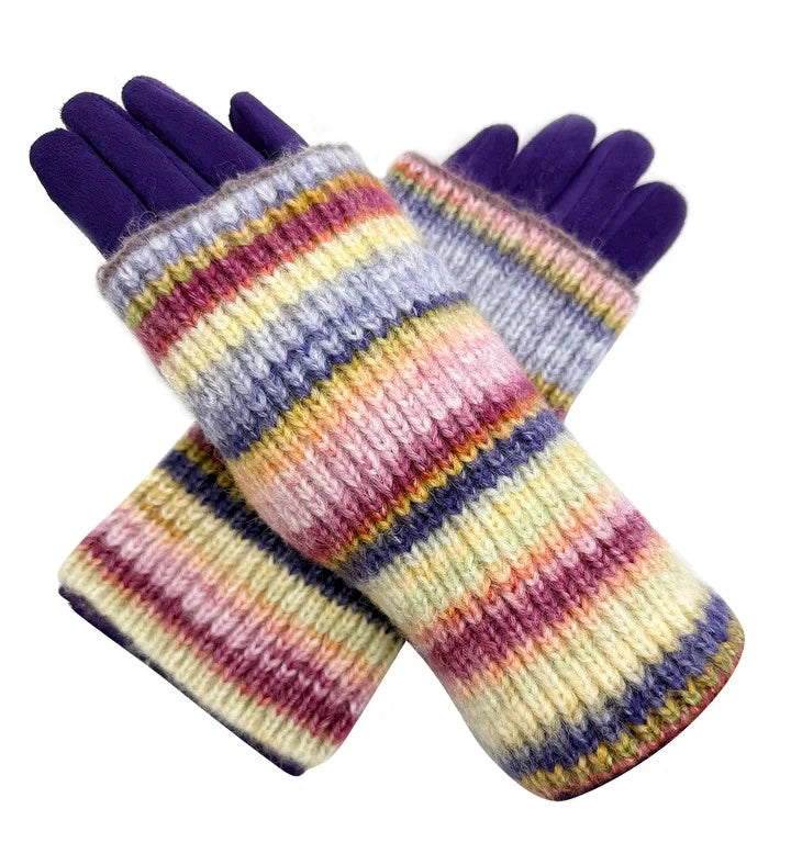 Women Fleece Cosy Gloves 2 in 1 Winter Warm Soft Fingerless Knitted Cuff Gloves